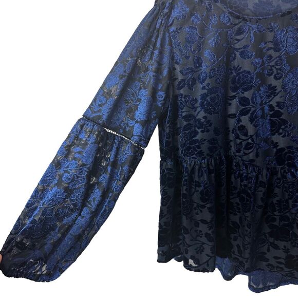 Cato Boho Semi Sheer Burnout Top Blue Peplum Layered Fairy Womens 14/16W - Picture 5 of 10